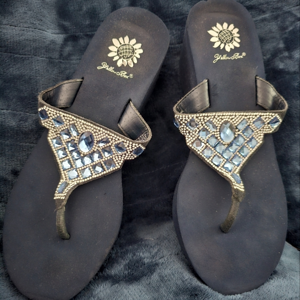 Yellow Box Women's Black with blue Rhinestone Sandals